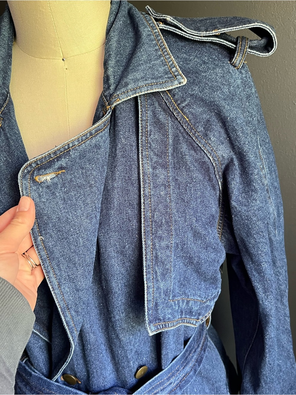Rare 90s Avon Fashions Denim Trench Coat- Size M - Picture 5 of 16